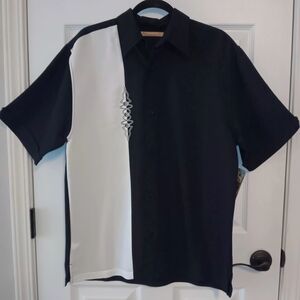 The Havanera Co. Men's Black and White Short Sleeve Button Down Shirt
